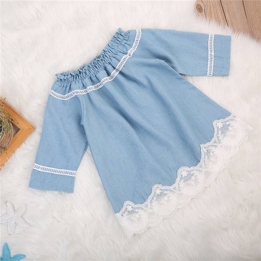Blue Off-Shoulder Cotton Girl Dress