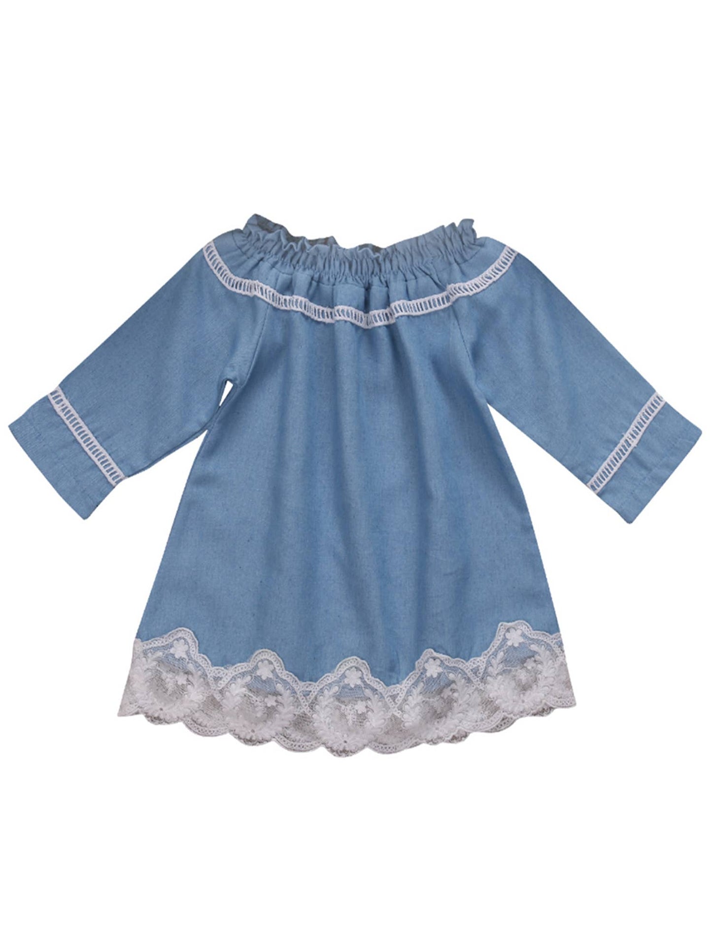 Blue Off-Shoulder Cotton Girl Dress