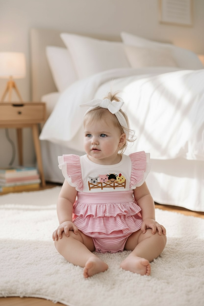 Pink Farm Friends Flutter Romper