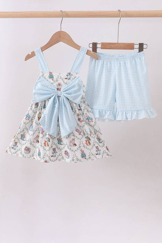 Blue bunny bow ruffle shorts set