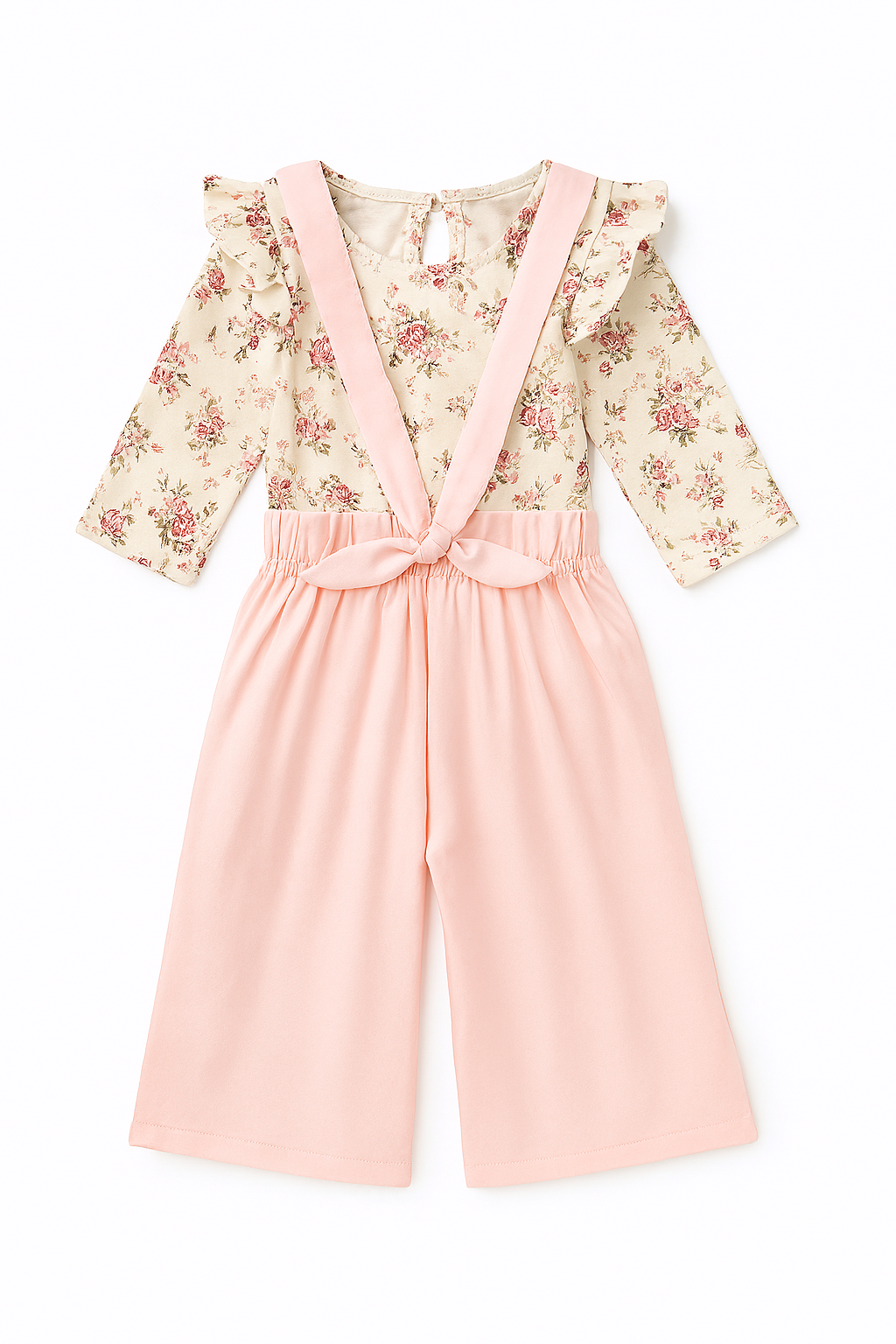 Floral Ruffle Top & Pink Suspender Wide Leg 2pcs Baby Outfit